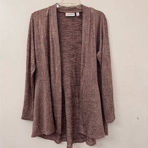 Susan Graver Foil Printed Open Front Cardigan Pink Shimmer Size Medium